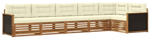 vidaXL Outdoor-Sofagarnitur 6 pcs Natur und Creme 406 x 168,5 x 73 cm, Patio-Sofa, langlebige Gartensitzmöbel, modernes Lounge-Set für Komfort im Freien