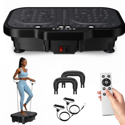 Piastra vibrante per fitness con 180 livelli, maniglie e fasce di resistenza, Bluetooth, telecomando, fino a 150 kg, per allenamento completo del corpo a casa