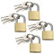com-four® 4x Vorhängeschloss aus Messing - Vorhangschloss mit 3 Schlüssel - Kleines Kofferschloss für Gepäck und Reisetaschen