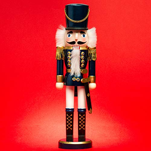 SIKORA NK-I Deko Nussknacker Figur aus Holz Verschiedene Motive 3 Größen, Größe:Höhe ca. 38 cm, Farbe/Modell:Soldat blau Weiss