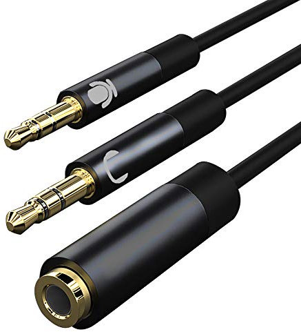 AHOAO Headphone Splitter, CTIA Standard 3.5mm Female to 2 Dual 3.5mm Male Audio Mic Splitter Cable, Y Splitter Adapter with Headphone/Microphone Function for PC Gaming Headset - 20cm/8inch