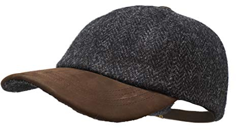 Borges & Scott Munro Baseball Cap - 100% Wolle - Harris Tweed – Schirm aus Nubuk Leder - Mitternacht