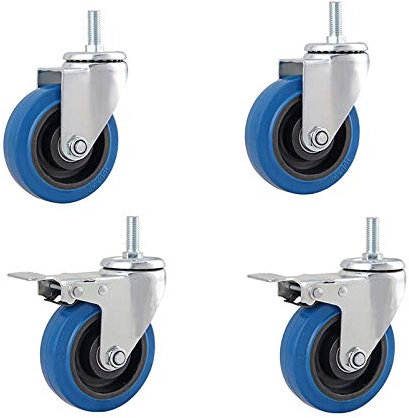 MikusangT Schwerlast-Gummi-Räder, Blau Werkbank Lenkrollen, Gummirollen mit M12 Gewinde, Jede Tragkraft 100~120kg, 3 4 5 Schwerlastrollen, Set 4 STK, geeignet für alle Bodenarten