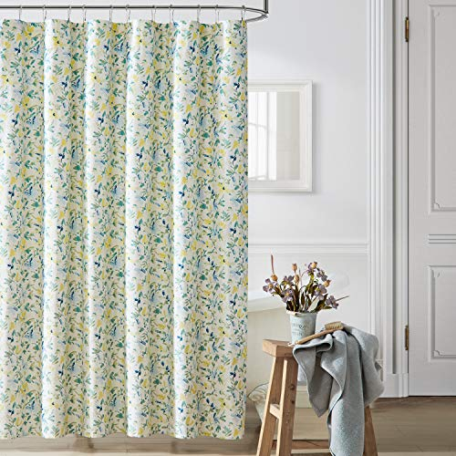 Laura Ashley Duschvorhang für Zuhause, stilvolle Baumwolle, Badezimmer-Dekor, Elegante Blumendekoration (Nora Blue, 183 x 183 cm)