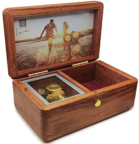 falado Spieluhr mit 18 Tönen, aus Massivholz, mit Fotorahmen, Melodie of You Are My Sunshine (Rosenholz)