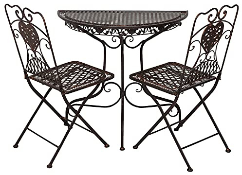 aubaho Balkontisch Gartentisch und 2 Stühle halbrund Gartengarnitur braun Antik-Stil