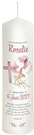 Liamoria® Taufkerze Kreuz in Rosa für Mädchen - 25 x 8 cm Modell Rosalie - Wunderschönes Taufgeschenk