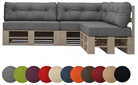 chilly pilley Palettenauflage Schaumflocken Palettenkissen Palettenpolster Palettenmöbel Palettensofa Rückenlehne Gesteppt Sitzkissen Abnehmbar Seitenkissen Set (7er Set, Grau)