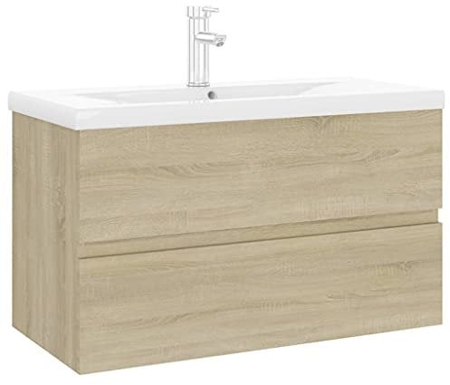 vidaXL Armoire d'Evier avec Lavabo Intégré Placard de Salle de Bain Armoire de Rangement Meuble de Rangement Toilette Intérieur Chêne Sonoma Aggloméré