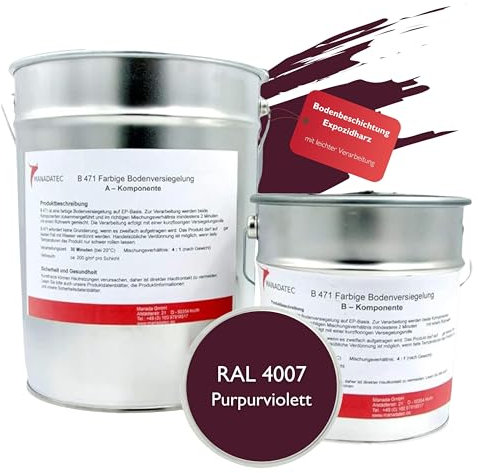 MANADATEC 2k Epoxidharz Bodenbeschichtung 5kg I RAL 4007 Purpurviolett I Lösemittelfrei, Umweltfreundlich & Geruchsneutral I Beschichtung für Garagen- & Kellerböden I Hohe Schlagfestigkeit