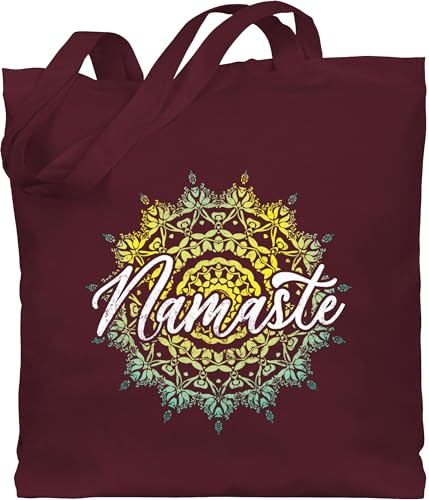 Baumwolltasche - Yoga und Wellness Geschenk - Namaste Vintage - Unisize - Bordeauxrot - stoffbeutel baumwolle geschenke meditation jute für fans jutebeutel joga beuteltasche baumwoll-einkaufstasche