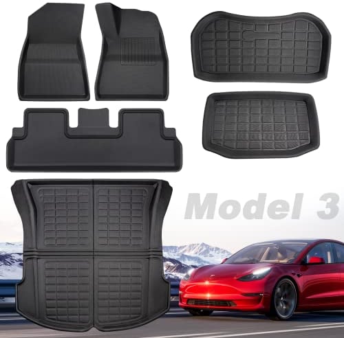 All Weather Floor Mats for Tesla Model 3 2021-2023 Waterproof Nonslip Liner for Model 3 2021 2022 2023 for Tesla 3 awd Long Range rwd Performance Accessories Durable XPE Rubber