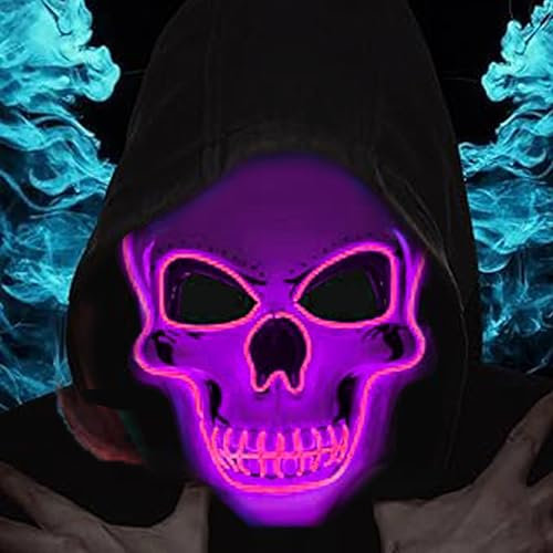 LIBRNTY Halloween Masque LED de Tête de Mort - Peinture de Crâne Bricolage avec 3 Modes d'Éclairage - Pour Décoration de Costumes de Fête de Carnaval (Violet)