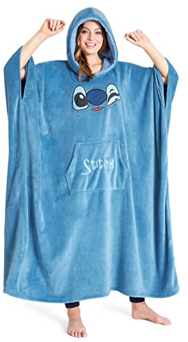 Disney Stitch Kapuzenpullover Damen Oversize Hoodie Decke mit Ärmeln Sherpa Weiche Warme und Komfortable Geschenke für Frauen Teenager (Blau Stitch Long)