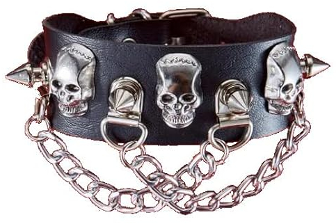 OUTLETISSIMO® Bracciale In Pelle Nero Uomo Donna Stile Punk Rock Gotico Con Teschi Borchie In Acciaio Cosplay ET153