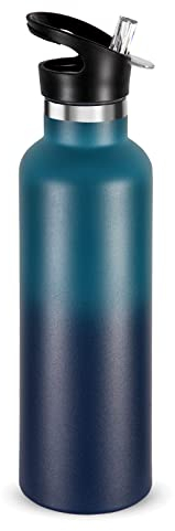 Volhoply 750ml Botellas Agua Acero Inoxidable con Tapa de Paja, Botella de Deporte Aislada con Asa, Termo de Agua de Viaje de Doble Pared- Libre BPA, Frasco de Agua Reutilizable para Niños,Escuela