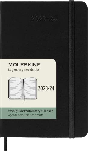 Moleskine Wochenplaner 2023-2024, Horizontaler 18-Monate-Kalender, Hardcover-Wochenplaner, Taschenformat 9 x 14 cm, Farbe: Schwarz