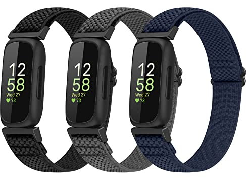 Enkic Elastisches Armband, kompatibel mit Fitbit Inspire 3/2/HR, Ace 3/2 – verstellbares, dehnbares Nylon-Sport-Ersatzarmband für Männer und Frauen, 3 Stück
