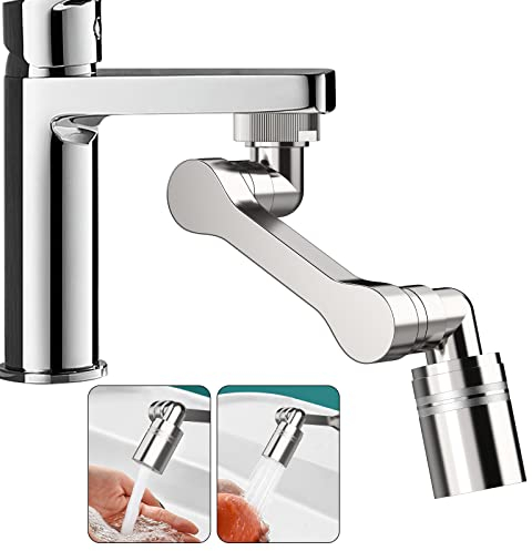 Vinabo 1440° Aeratore Rubinetto Lavello Cucina,Testina Spruzzatore Girevole Filtro Rubinetto di Prolunga Antispruzzo,Soffione Doccia Regolabile in 2 Modalità per Rubinetti Filettati M20/22/24 -Argento