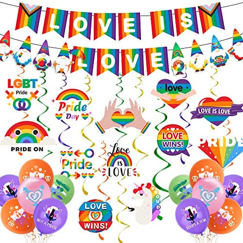 Buscando Pride Decorations Pride Party Wimpelkette Flagge Ballons Hängende Wirbel Banner Regenbogen Gay Flagge LGBT Wimpelkette für NHS Bar Parade Stolz Dekor