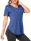 Deaviya Sport T-Shirt Damen, Fitness Sport Shirt Kurzarm Oberteile, V-Ausschnitt Laufshirt für Frauen, Workout, Gym Yoga Shirt Damen (DE/NL/SE/PL, Alphanumerisch, L, Regular, Regular, Dunkelblau)