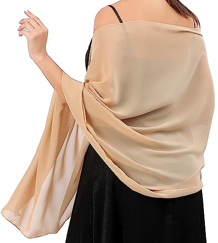 Stola Damen Halstuch Chiffon Sommer Schal Damen Festliche Stola für Abendkleid oder Brautkleid Hochzeit Scarf (Champagner)