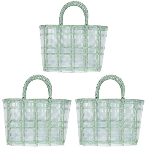 3 piezas cesta de mercado tejida cesta de compras transparente cesta de comestibles africana bolsa de asas de playa de paja cesta de frutas y verduras con asa for el hogar viajes al aire libre verde /