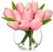 Oairse 14 piccoli fiori artificiali in vaso, tulipani finti realistici al tatto, in vaso di vetro cubo, con mini bouquet di tulipani rosa, decorazione per casa, matrimonio, centrotavola