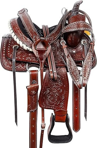 SHOWMEN CRAFT Premium Leder Western Barrel Racing Trail Reitsattel – rutschfester Westernsattel mit natürlichem Griff, 13