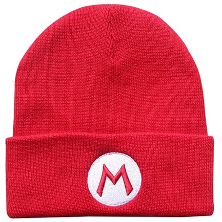 CazDopaM Niedliche Mario Luigi Wario Waluigi bestickte lange Beanie, Rot/Ausflug, einfarbig (Getaway Solids), 0