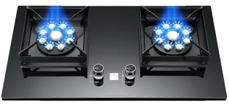 Gas Stove With 2 Burners, 9 Cavity Wok Burner 7.2KW - Black Tempered Glass Top Cooking, LPG/Natural Gas Kit (Size : LPG)