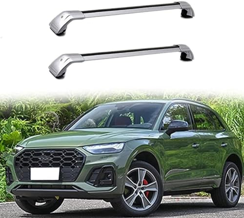 2 Stück Auto-Querträger-Dachträger für Audi Q5/SQ5 8R SUV 2008-2023, Lastenträger Relingträger Gepäckträger für Dachbox, Dachquerträger, Gepäckträger Schienen Zubehör,B Silver