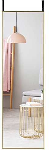 LIFEZEAL Espejo de Pared Grande 120 x 37 cm, Espejo para Colgar en la Puerta con 2 Ganchos, Espejo Rectangular para Dormitorio, Baño, Salón (Dorado)