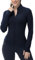 donhobo T-Shirt Damen Gym Sport Tops Langarm Sportshirt Leicht Atmungsaktive Zip Up Running Workout Slim Fit Yoga Jacke mit Daumenlöchern, Marine, L