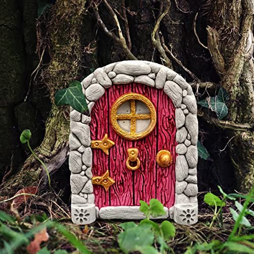 Gartenfigur Feentür Feenfenster Garten Wichteltür Dekoration Miniatur Gartendeko Figuren Statuen Draußen Miniatur Feentür für Outdoor Bäumedekoration Patio Yard Deko Baumdeko (C, One Size)