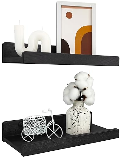 Handgearbeitet Wandregal Schwarz 30 cm, Regal Wand Holz 2er-Set, Hängeregal Wandhalterung Regalbrett, Modern Schweberegal, Schmales Bilderleiste für Badezimmer, Wohnzimmer, Küche, Schlafzimmer
