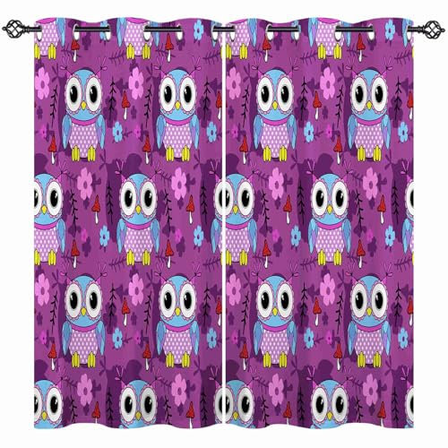 ANHOPE Nette Cartoon Tier Eule Blickdichte Gardinen mit Ösen Thermo Vorhänge Kinder Jungen Mädchen Vorhang Blackout Curtain Wohnzimmer Schlafzimmer Verdunklungsvorhänge 2er Set H 160 x B 107 cm