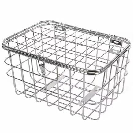 FACAITZQ 50cm Large Size Stainless Steel Solid Bicycle Basket Tricycle Metal Rear Basket With Lid And Lock Bike Fit For Accessories