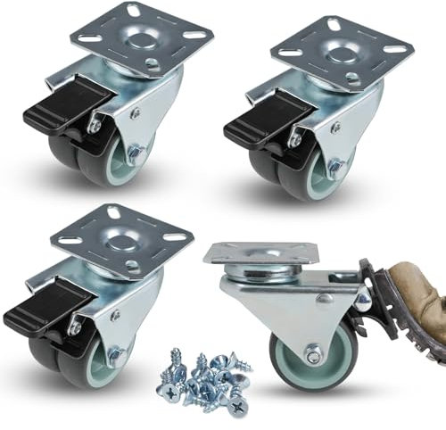 4er Möbelrollen Set mit 50 mm, Geräuscharme Schwerlastrollen aus TPR-Material mit Sicherheitsbremse, 360 ° Drehbare Transportrollen, Maximale Tragkraft 400kg Rollen für Bücherregale Kleiderschränke