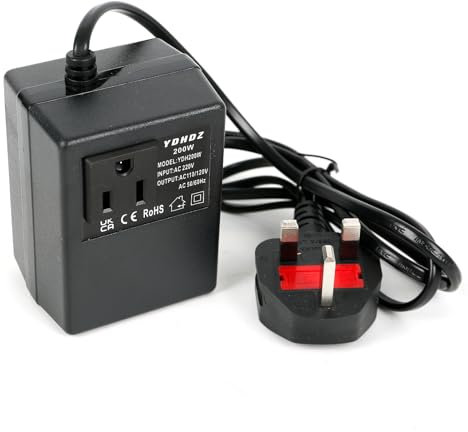 Undres Transformer 220V/240V to 110V/120V, Voltage Converter, Step Down Transformer 240V to 110V, Portable Travel Voltage Converter, UK Plug, converts 220V to 110V for appliance voltage compatibility.