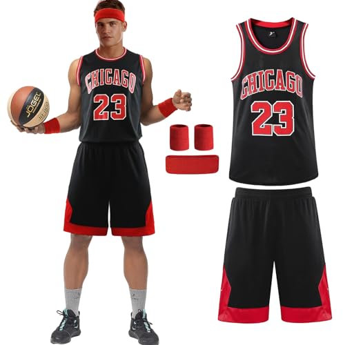 Erwachsene Kinder Basketball Trikot Shirt und Shorts 4 Stück Nr.23 Basketball Kleidung mit Wrist Wraps, Mode Ärmellose Basketball Jersey, Hochwertige Basketball Trainings und Spiel Trikot (Schwarz)