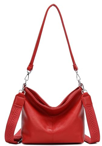 ITALYSHOP24 Damen Tasche Shopper Brusttasche Hobo Bag Schultertasche Crossbody Umhängetasche Beuteltasche Handtasche Crossover BodyBag Leder Optik Rot