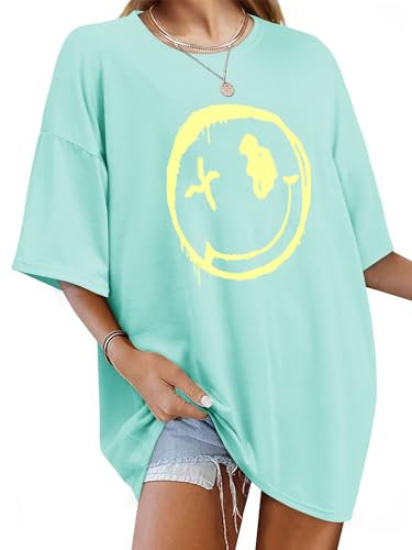 WIEIYM Women Oversized T Shirts Loose Crew Neck Short Sleeve Summer Tops Shirt Women's Casual Baggy Tops Blouse Graphic Tee Shirts S-XXL Lime Green