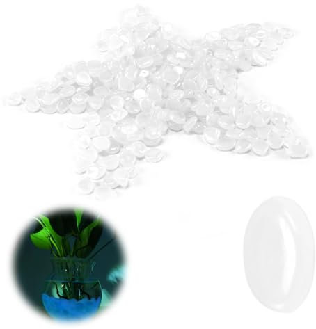 300 Piezas de Piedras Luminosas Blanco, Guijarros brillantes, Guijarros Fluorescentes Incandescentes, Ciottoli fosforescentes en Resina, Adecuado para la decoración Jardín, Acuario y Senderos