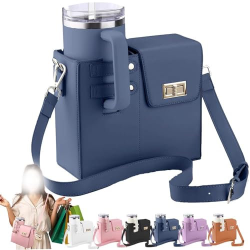 OKESYO Tasche für Stanley Cup, Tragetasche für Stanley Cup 40oz, Stanley Cup Zubehör Tasche für Meisten Wasserflaschen mit Fach und Verstellbarem Schultergurt(Blau)