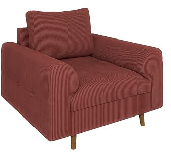 S-Style Möbel Sessel Wohnzimmer Armsessel 97 x 93 x 81 cm Mit Kissen Lesesessel Relaxsessel Skandinavischer Stil Kratzfest Freistehend Massivholzfüße Braun Cord Stoff Milo Terrakotta