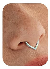 BodyBonita Opal 16G Träne Septum Piercing Schmuck - Septumring mit Scharnier aus Chirurgischem Stahl 316L Nasenring Conch Helix Piercing Schmuck Daith Ohrring, Weiß Opal, 8 mm, Silber