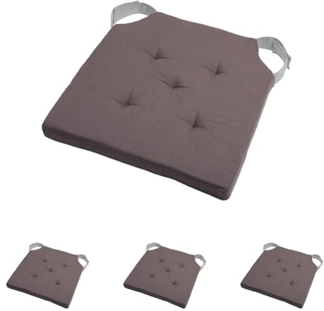 Stof - Galette de Chaise - Taille 38x38 cm - 100% Coton - Couleur Gris - Modèle Duo - Qualité Exceptionnelle - Confortable et Élégant - Facile d'entretien (Lot de 4)