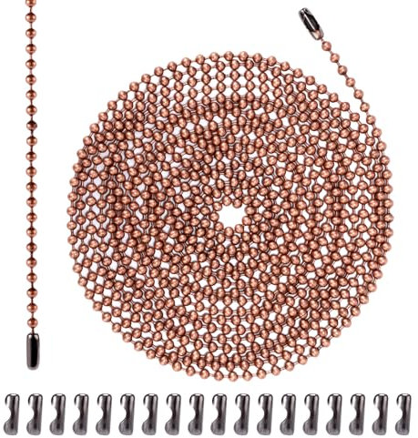 120in Ceiling Fan Pull Chain, 3mm Premium Metal Light Roller Blind Beaded Pull Chain Extension with 20pcs Connectors Practical Accessories for Light Fixture DIY Crafts (Red Bronze)