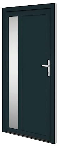 Puerta de entrada antracita 108 x 208 cm PVC con relleno de poliestireno sándwich – duradera, aislante del calor y segura para su hogar